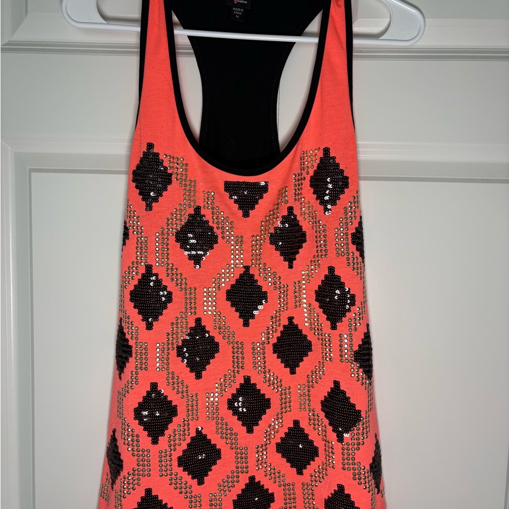 Bebe Sequin Coral Tank Top